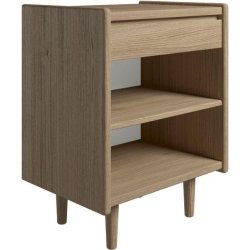 Krone sengebord 50 cm bred i olieret egefiner med 1 skuffe og 1 hylde  - Dansk produceret.