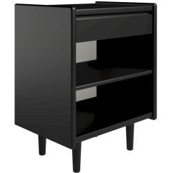 Krone sengebord 50 cm bred sort lakeret med 1 skuffe og 1 hylde  - Dansk produceret.