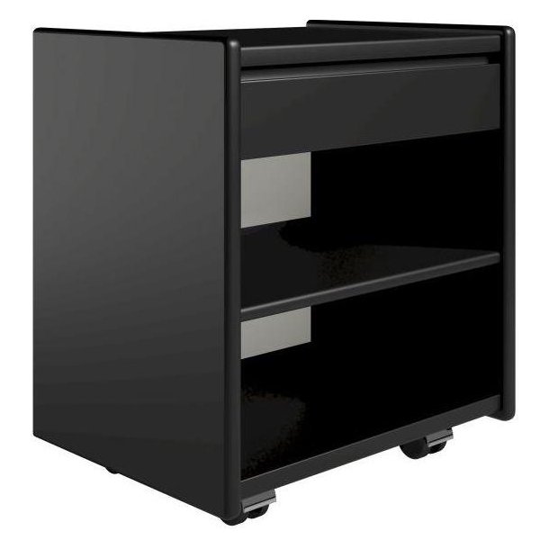 Krone sengebord 50 cm bred sort lakeret med 1 skuffe og 1 hylde  - Dansk produceret.