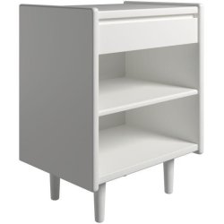 Krone hvidlakeret sengebord 50 cm bred med 1 skuffe og 1 hylde  - Dansk produceret.