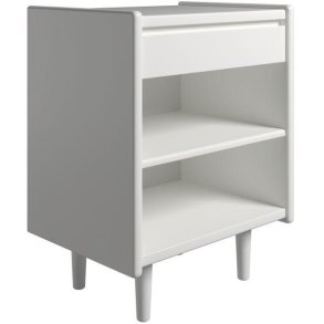 Krone hvidlakeret sengebord 50 cm bred med 1 skuffe og 1 hylde  - Dansk produceret.