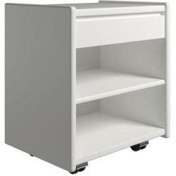 Krone hvidlakeret sengebord 50 cm bred med 1 skuffe og 1 hylde  - Dansk produceret.