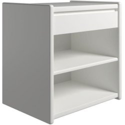 Krone hvidlakeret sengebord 50 cm bred med 1 skuffe og 1 hylde  - Dansk produceret.