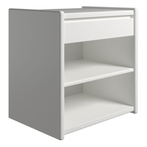 Krone hvidlakeret sengebord 50 cm bred med 1 skuffe og 1 hylde  - Dansk produceret.