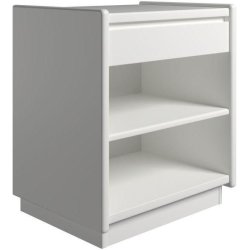 Krone hvidlakeret sengebord 50 cm bred med 1 skuffe og 1 hylde  - Dansk produceret.