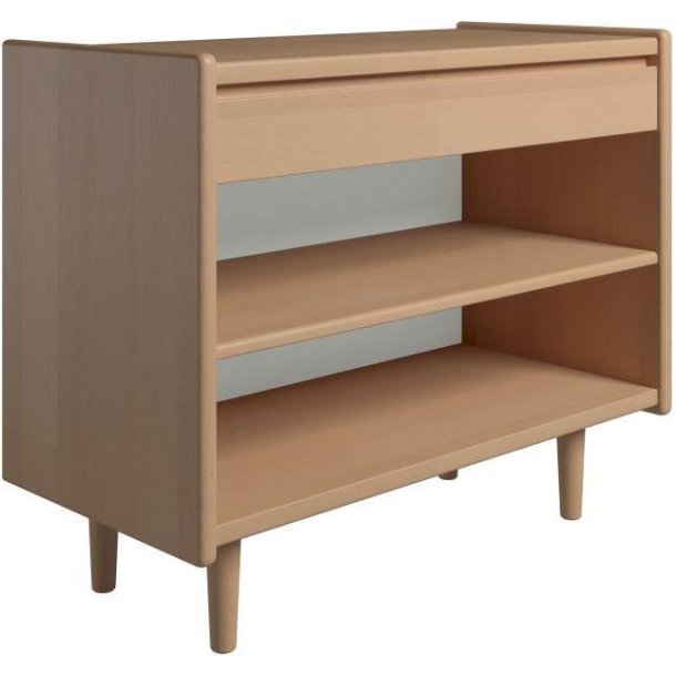 Krone 80 cm bredt sengebord i bgefiner med 1 skuffe og 1 hylde  - Dansk produceret.