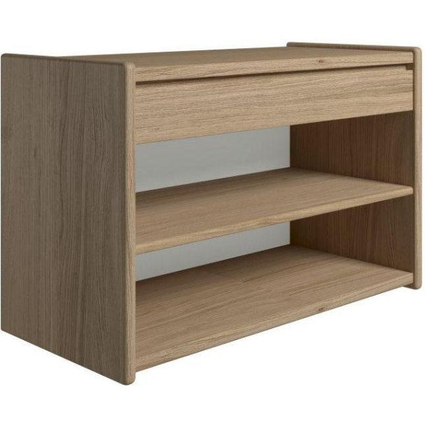 Krone 80 cm bredt sengebord  i olieret egefiner med 1 skuffe og 1 hylde  - Dansk produceret.