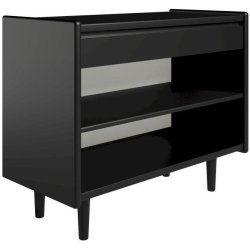 Krone 80 cm bredt sengebord sort lakeret med 1 hylde og 1 skuffe  - Dansk produceret.