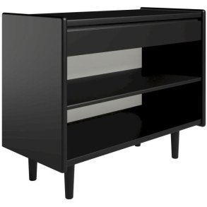 Krone 80 cm bredt sengebord sort lakeret med 1 hylde og 1 skuffe  - Dansk produceret.