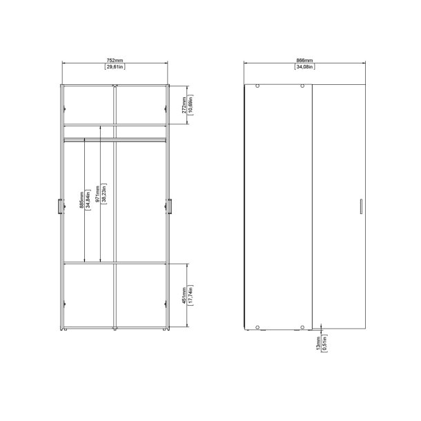  Saga 175  garderobeskab 77 cm bredt, 2 dr og 2 hylder