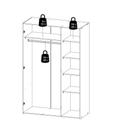 Saga 175  garderobeskab 115 cm bredt, 3 dr og 5 hylder