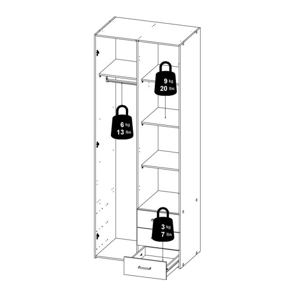 Saga 200 garderobeskab 78 cm bredt, 2 dr og 3 skuffer
