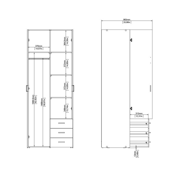 Saga 200 garderobeskab 78 cm bredt, 2 dr og 3 skuffer