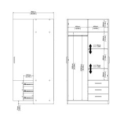 Dana hvidt garderobeskab 98,5 cm bredt med 2 dre og 3 skuffer.