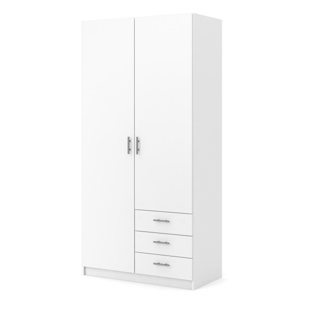 Dana hvidt garderobeskab 98,5 cm bredt med 2 dre og 3 skuffer.