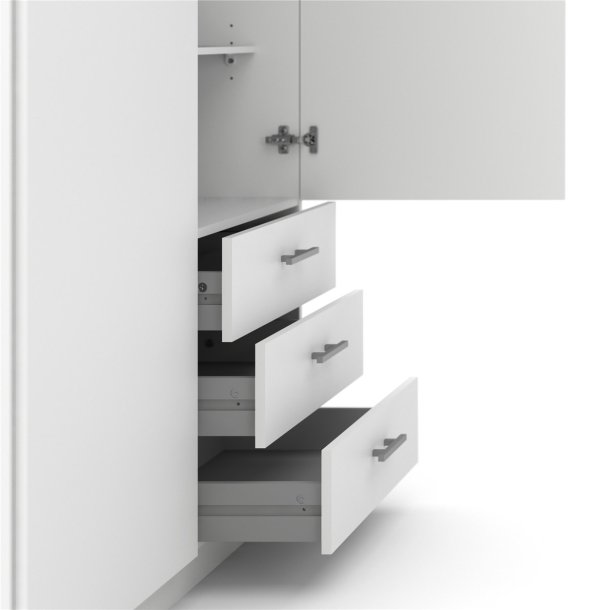 Dana hvidt garderobeskab 98,5 cm bredt med 2 dre og 3 skuffer.