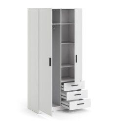 Dana hvidt garderobeskab 98,5 cm bredt med 2 dre og 3 skuffer.