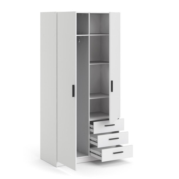 Dana hvidt garderobeskab 98,5 cm bredt med 2 dre og 3 skuffer.