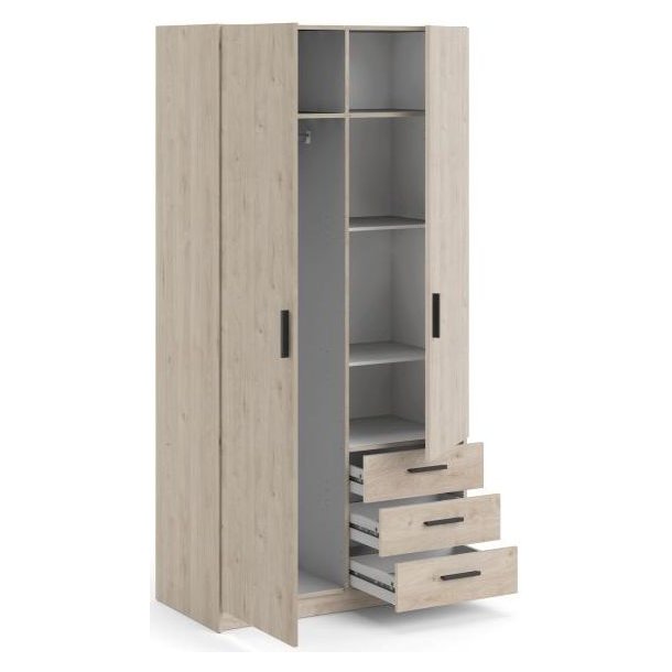 Dana garderobeskab ege look 98,5 cm bredt med 2 dre og 3 skuffer.