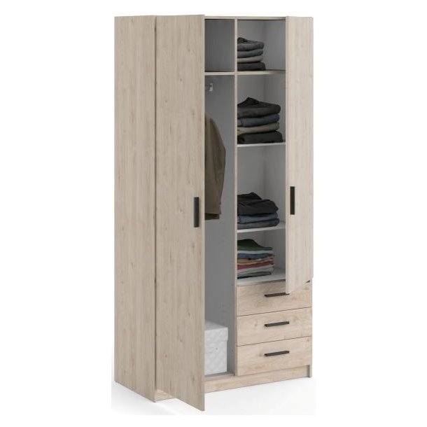 Dana garderobeskab ege look 98,5 cm bredt med 2 dre og 3 skuffer.