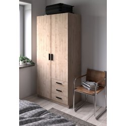 Dana garderobeskab ege look 98,5 cm bredt med 2 dre og 3 skuffer.