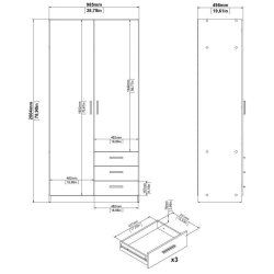 Dana garderobeskab ege look 98,5 cm bredt med 2 dre og 3 skuffer.