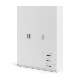  Dana hvidt garderobeskab 147 cm bredt med 3 dre og 3 skuffer.