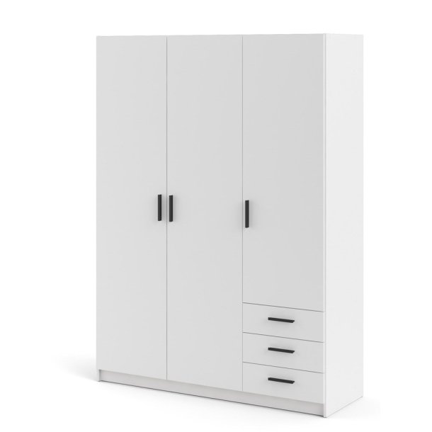  Dana hvidt garderobeskab 147 cm bredt med 3 dre og 3 skuffer.