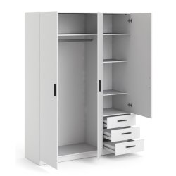  Dana hvidt garderobeskab 147 cm bredt med 3 dre og 3 skuffer.