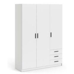  Dana hvidt garderobeskab 147 cm bredt med 3 dre og 3 skuffer.