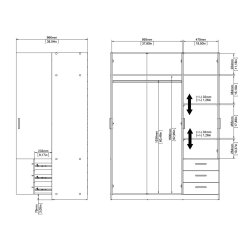 Dana hvidt garderobeskab 147 cm bredt med 3 dre og 3 skuffer.