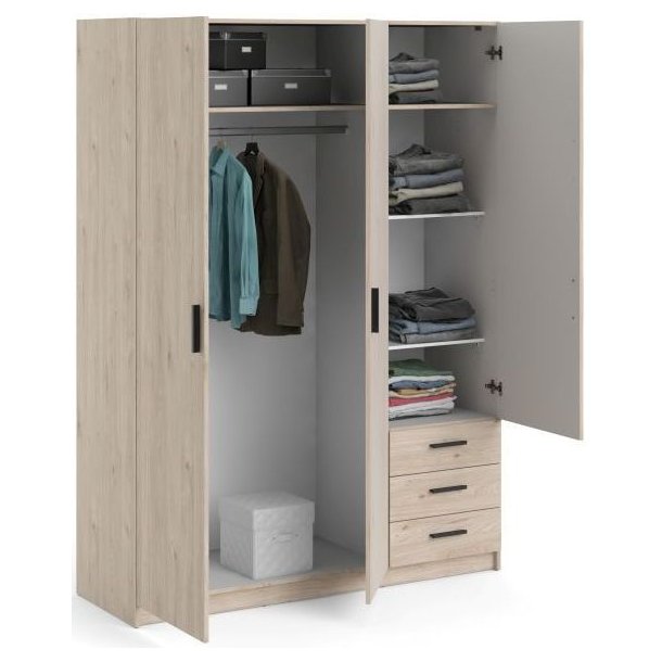 Dana garderobeskab ege look 147 cm bredt med 3 dre og 3 skuffer.