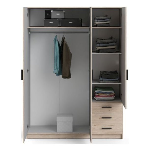 Dana garderobeskab ege look 147 cm bredt med 3 dre og 3 skuffer.