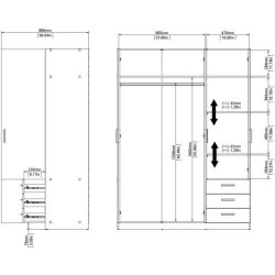 Dana garderobeskab ege look 147 cm bredt med 3 dre og 3 skuffer.