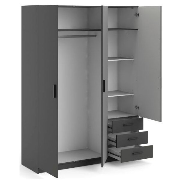 Dana mat gr garderobeskab 147 cm bredt med 3 dre og 3 skuffer.