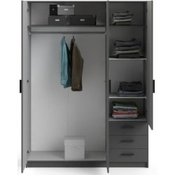 Dana mat gr garderobeskab 147 cm bredt med 3 dre og 3 skuffer.