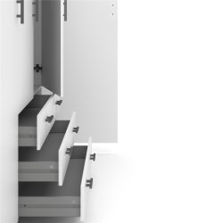 Dana hvidt garderobeskab 195,5 cm bredt med 4 dre, 3 store skuffer og hele 9 hylder.