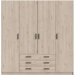 Dana garderobeskab ege look 195,5 cm bredt med 4 dre, 3 store skuffer og hele 9 hylder.