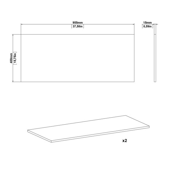 Pakke med 2 stk. hvide 95,5 cm bredde hylder til Dana garderobeskabe.