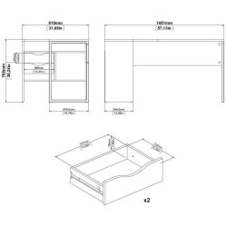 Prestige skrivebord 145 x 81 cm hvid trffel med 2 skuffer.