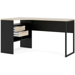 Prestige skrivebord 145 x 81 cm mat sort stel og med ege look bordplade.