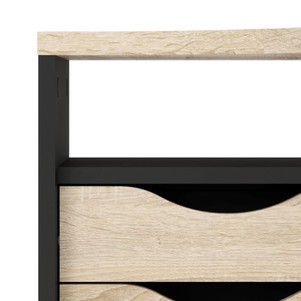 Prestige skrivebord 145 x 81 cm mat sort stel og med ege look bordplade.