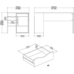 Prestige skrivebord 145 x 81 cm mat sort stel og med ege look bordplade.