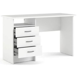 Prestige hvidt skrivebord 120 x 48 cm med 3 skuffer og 1 bent rum.