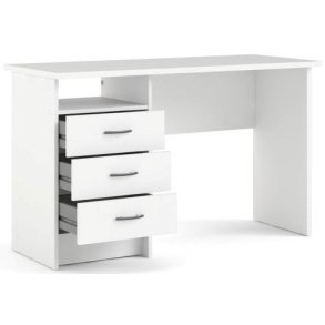 Prestige hvidt skrivebord 120 x 48 cm med 3 skuffer og 1 bent rum.