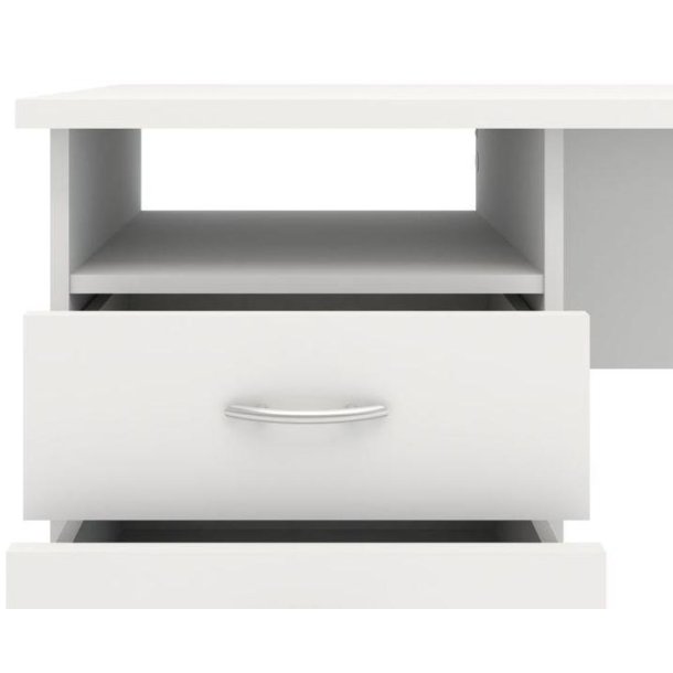 Prestige hvidt skrivebord 120 x 48 cm med 3 skuffer og 1 bent rum.