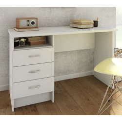 Prestige hvidt skrivebord 120 x 48 cm med 3 skuffer og 1 bent rum.