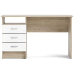 Prestige skrivebord i ege look og hvidt 120 x 48 cm med 3 skuffer og 1 bent rum.