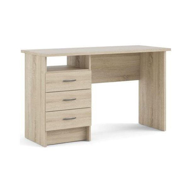 Prestige skrivebord i ege look 120 x 48 cm med 3 skuffer og 1 bent rum.