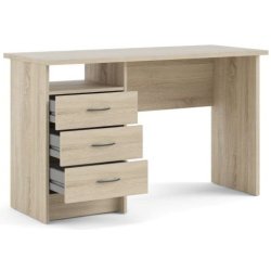 Prestige skrivebord i ege look 120 x 48 cm med 3 skuffer og 1 bent rum.